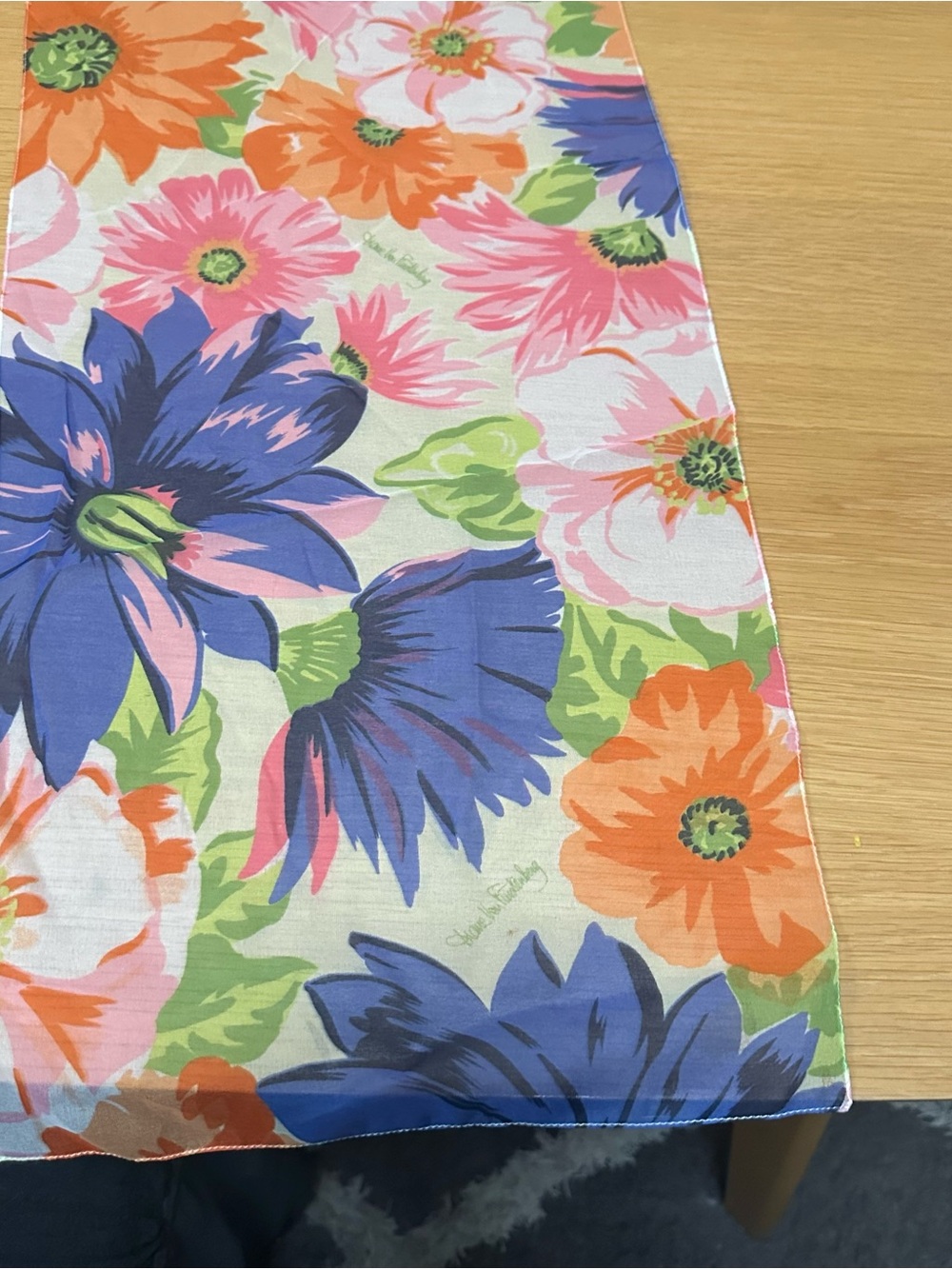 Floral Printed Women’s Scarf or Table Runner in Blue, Pink & Orange